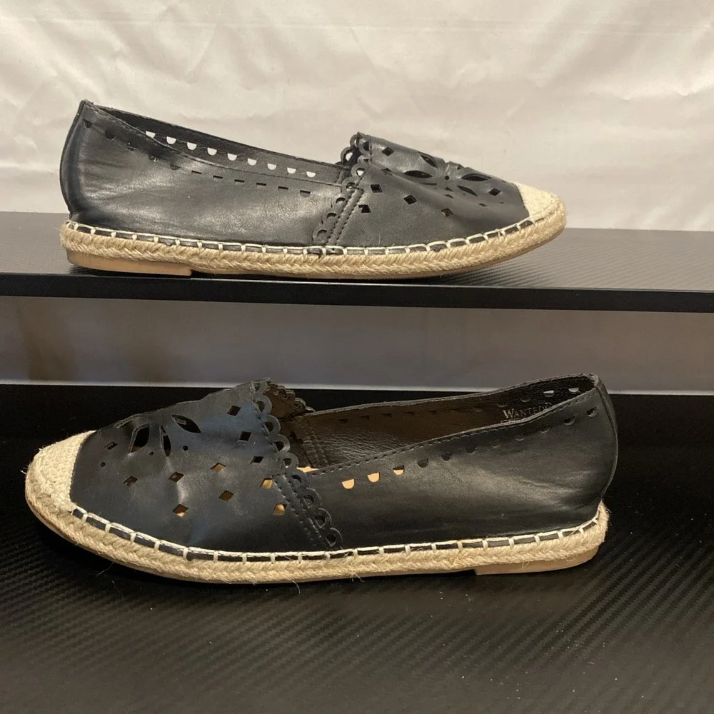 Wanted Black Espadrilles Flat with Floral Cutouts Size 10